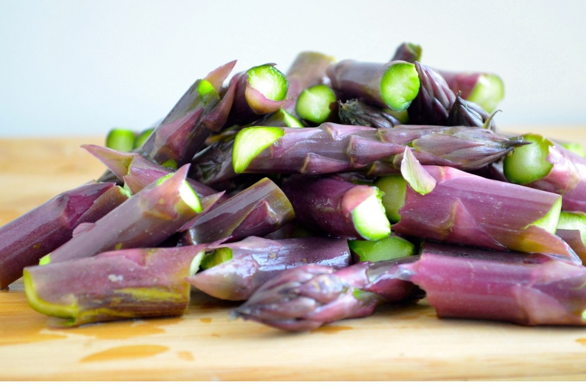 Fresh-cut purple asparagus from TerraStay Farm