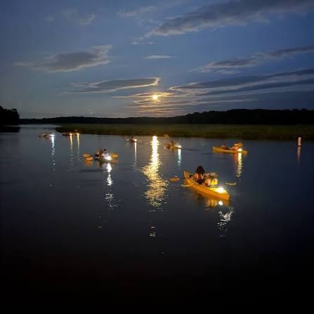 Kayaking under the moon on the Haw River