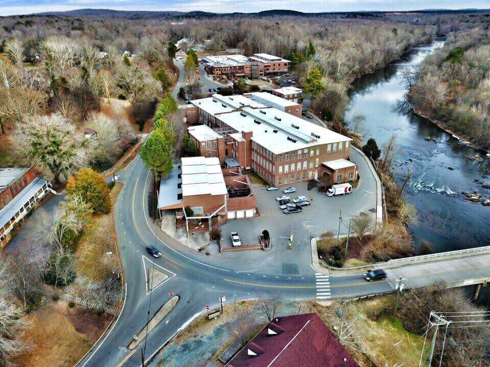 Aerial view of downtown Saxapahaw, North Carolina