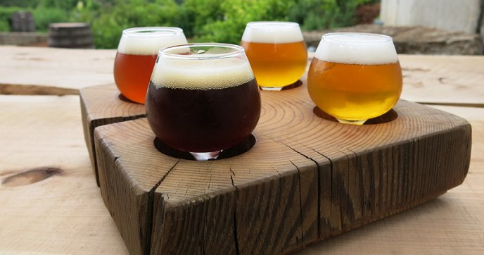 A flight of beers at Haw River Farmhouse Ales
