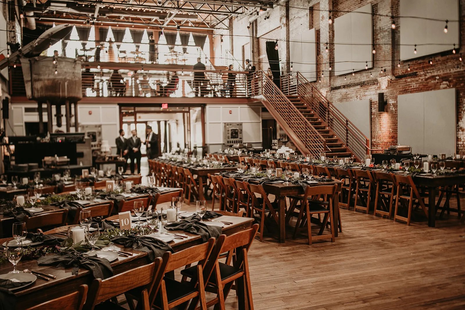 A reception set up at the Haw River Ballroom